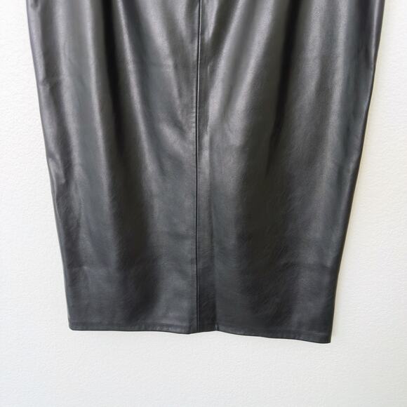 [Zara] Black Faux Leather Front Slit Pencil Midi Skirt NWT Edgy Classic Chic XL - Picture 8 of 12